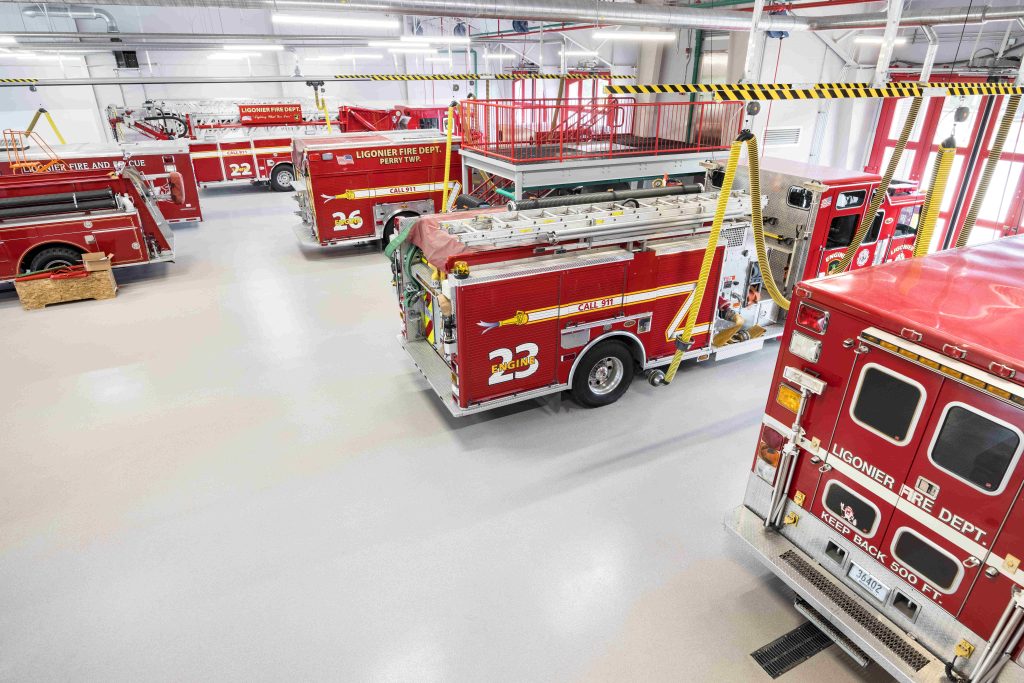 New epoxy floor inside fire station
