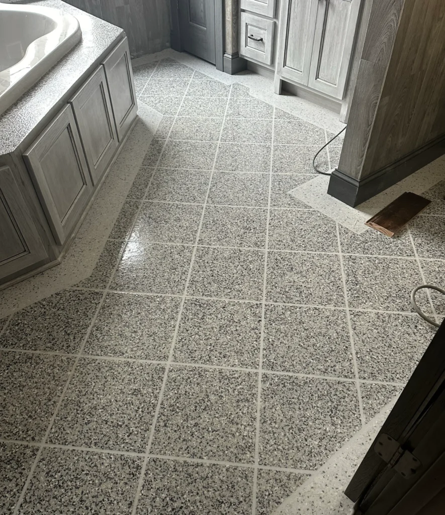 Epoxy tile look bathroom floor