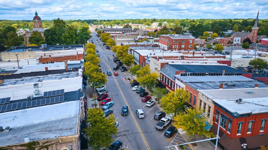 Downtown Goshen, Indiana in fall time